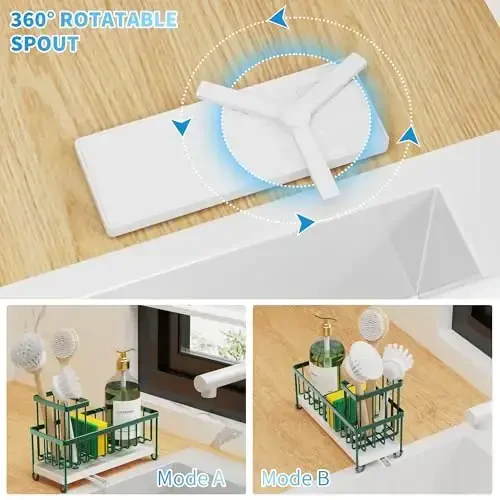 Cisily Sponge Holder for Kitchen Sink, Sink Caddy Organizer with High Brush Holder, Countertop Organizers and Storage Rustproof 304 Stainless Steel, Dark Green Kitchen Decor and Accessories - 3