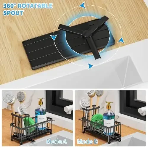 Cisily Sponge Holder for Kitchen Sink with Towel Rack, Sink Caddy with Kitchen High Brush Holder, Organzier Rustproof 304 Stainless Steel Dish Organizer Divider, Soap Dispenser Storage - 4