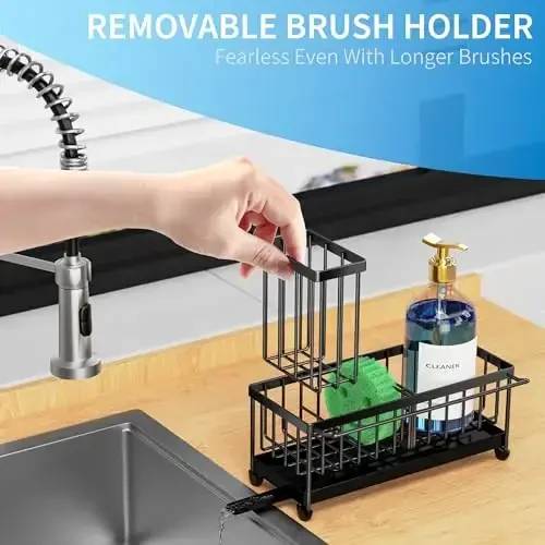 Cisily Sponge Holder for Kitchen Sink with Towel Rack, Sink Caddy with Kitchen High Brush Holder, Organzier Rustproof 304 Stainless Steel Dish Organizer Divider, Soap Dispenser Storage - 5
