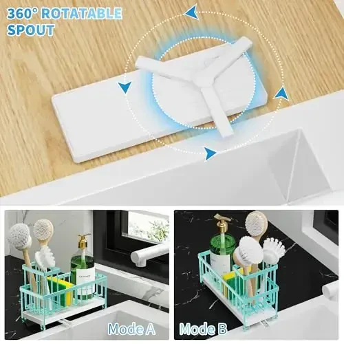 Cisily Turquoise Sponge Holder for Kitchen Sink, Sink Caddy Organizer with High Brush Holder, Kitchen Countertop Organizers and Storage Essentials, Rustproof 304 Stainless Steel, Soap Dispenser - 3