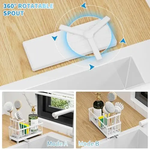 Cisily White Sponge Holder for Kitchen Sink, Sink Caddy Organizer with High Brush Holder, Kitchen Countertop Organizers and Storage Essentials, Rustproof 304 Stainless Steel, Soap Dispenser Organize - 2