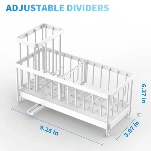 Cisily White Sponge Holder for Kitchen Sink, Sink Caddy Organizer with High Brush Holder, Kitchen Countertop Organizers and Storage Essentials, Rustproof 304 Stainless Steel, Soap Dispenser Organize - 5