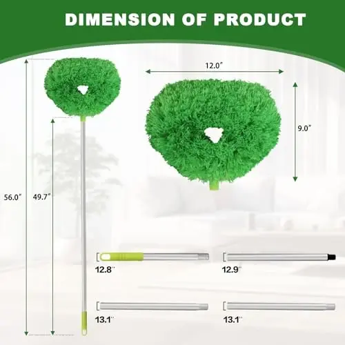 Чистящая щетка для потолочных вентиляторов из микрофибры, съемная, с удлинителем от 33 до 126 см, для стен, книжных полок, мебели, дверей, окон (зеленый) - 6