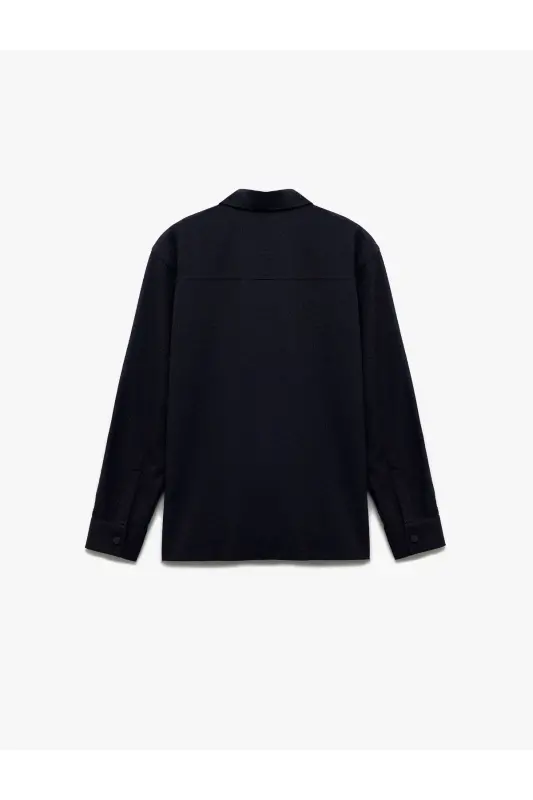 Çıtçıt Düğme Detaylı Cepli Regular Fit Viskon Karışımlı Uzun Kollu Gömlek-Lacivert - 4