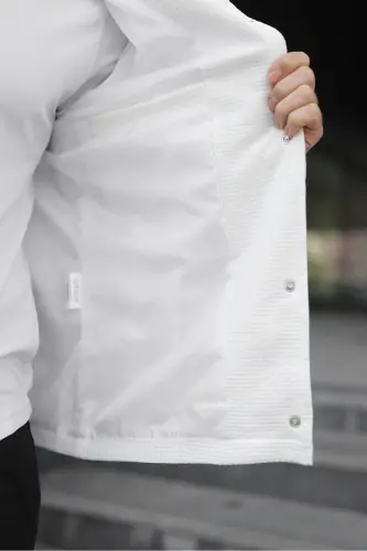 Çıtçıtlı Dokulu Gofre Astarlı Ceket-Beyaz Gofre - 4