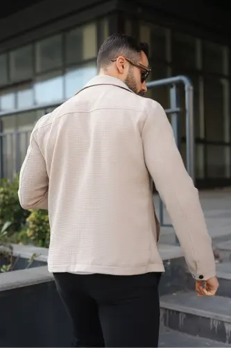 Çıtçıtlı Dokulu Gofre Astarlı Ceket-Krem Gofre - 4