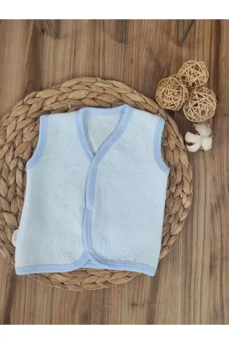 Bebek Yeleği Mavi-beyaz Mevsimlik %1oo Pamuklu Kız Erkek Bebek Çıtçıtlı Kolsuz Kapitone Bebek Yelek - MAVİ-EKRU - 3
