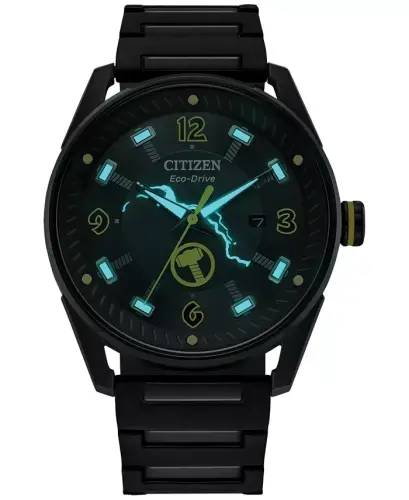 Citizen Men's Eco-Drive Marvel Thor Qora Ion bilan qoplangan zanglamaydigan po'lat bilaguzukli soat 42mm-Qora - 4