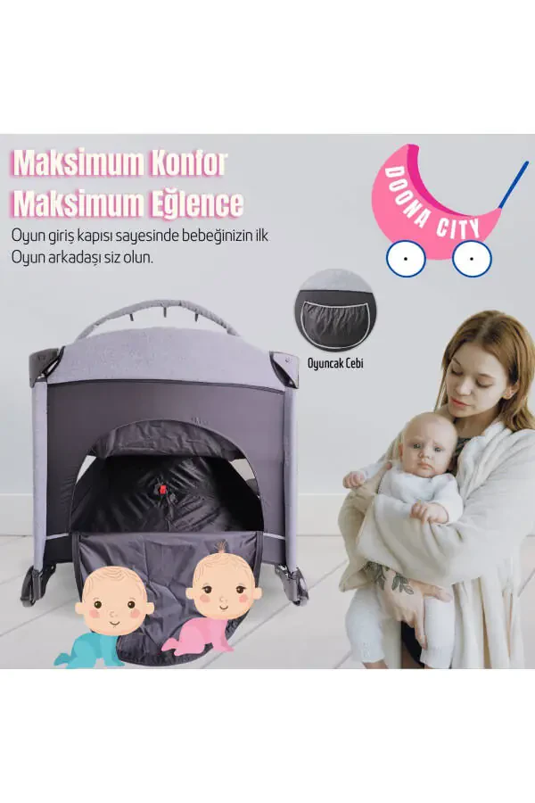 City Anne Yonı Park Yotoq O'yin Parki Beshik 70x110 - 7