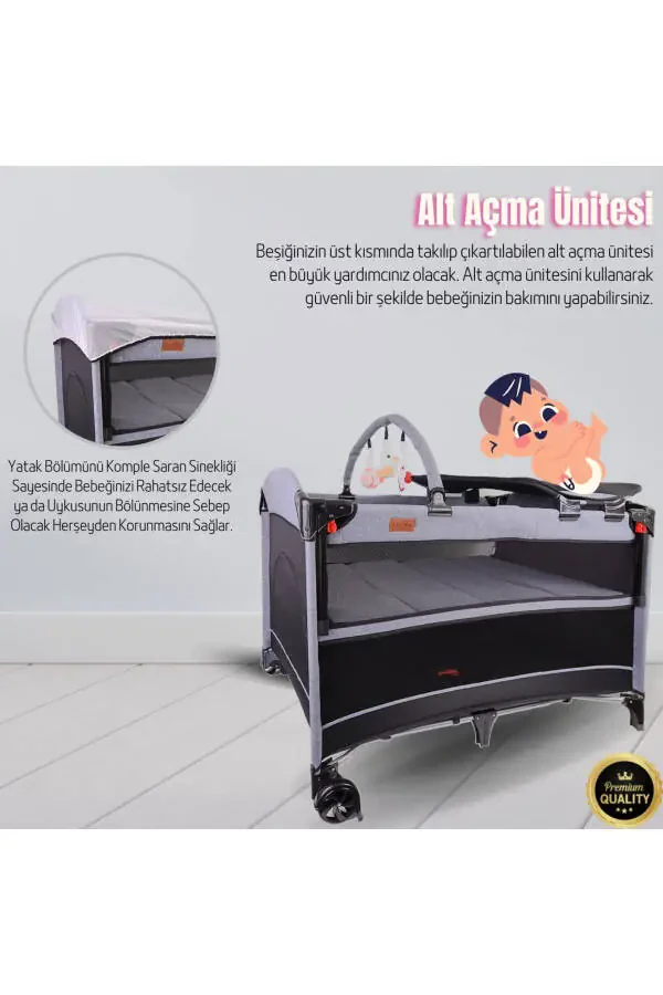 City Anne Yanı Park Yatak Oyun Parkı Beşik 70x110 - 4