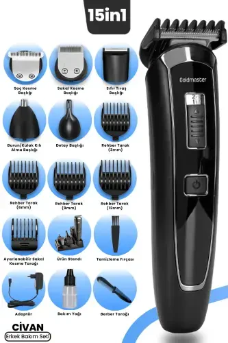 Civan 10 in 1 Stand-Up Zero Hair Beard Ear Nose Corded Cordless Men's Grooming Set - 1