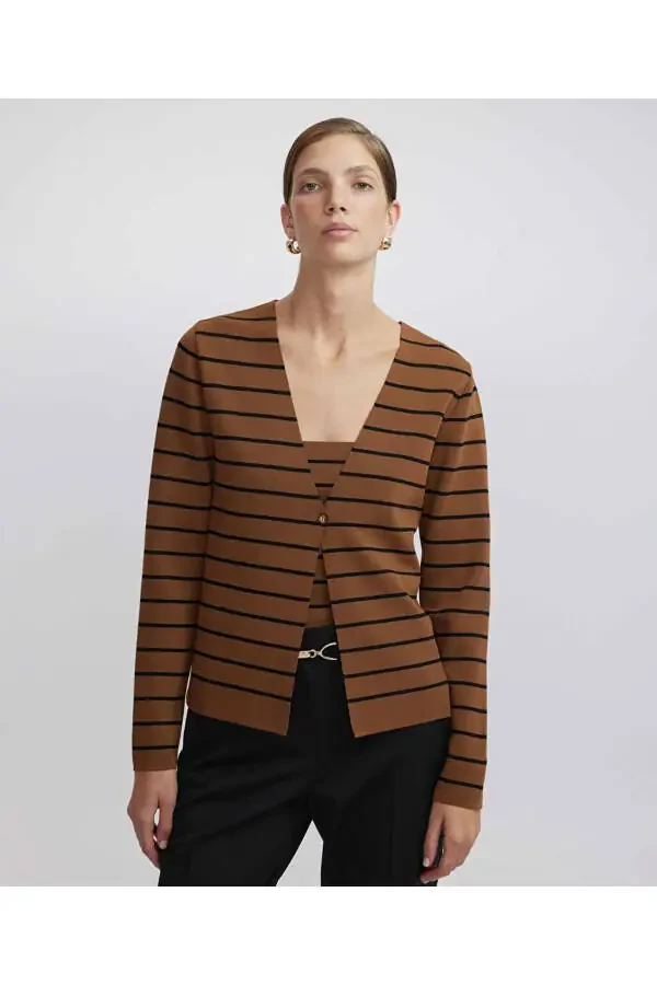 Çizgi desen triko hırka - 1