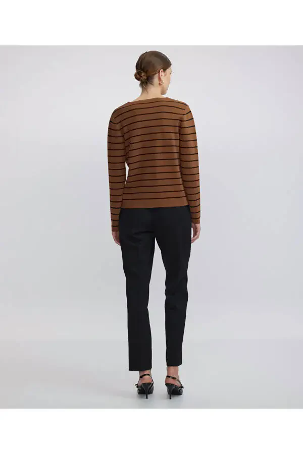 Çizgi desen triko hırka - 6