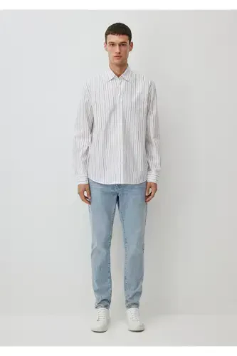 Çizgili Beyaz Gömlek Regular Fit / Normal Kesim 0211145-70092 - MAVI (1)
