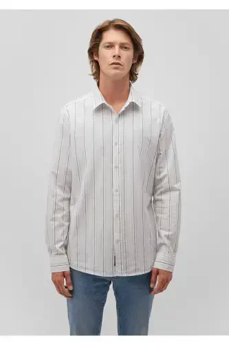 Çizgili Beyaz Gömlek Slim Fit / Dar Kesim 0211144-70872 - MAVI (1)