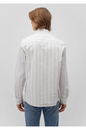 Çizgili Beyaz Gömlek Slim Fit / Dar Kesim 0211144-70872 - Mavi-70872 - 4