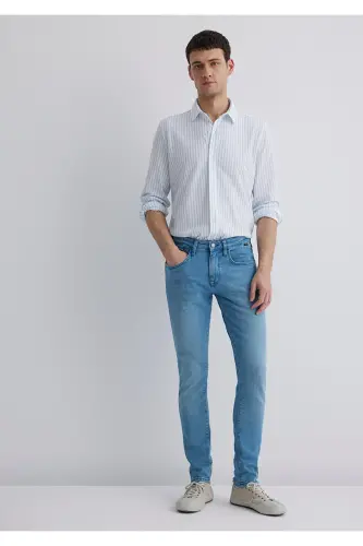 Çizgili Beyaz Gömlek Slim Fit / Dar Kesim 0211403-88654 - Mavi-88654 - MAVI (1)