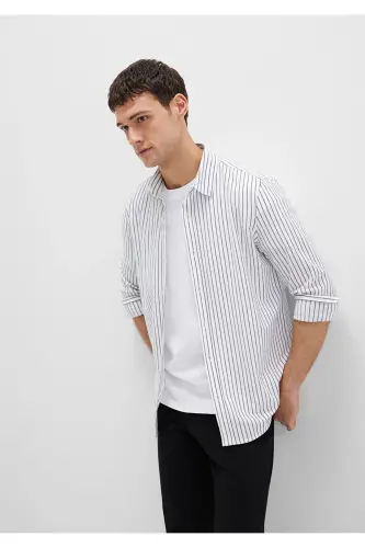 Çizgili Beyaz Gömlek Slim Fit / Dar Kesim 0211403-91334-Renkli - 3
