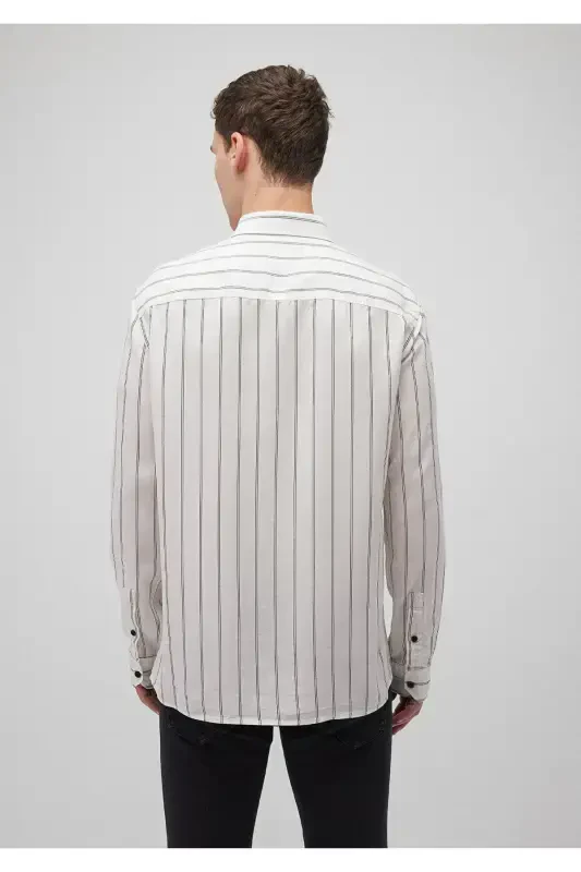 Çizgili Beyaz Tencel Tm Lyocell Gömlek Slim Fit / Dar Kesim 0211222-620 - 4