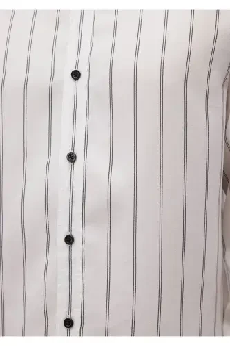 Çizgili Beyaz Tencel Tm Lyocell Gömlek Slim Fit / Dar Kesim 0211222-620 - 6
