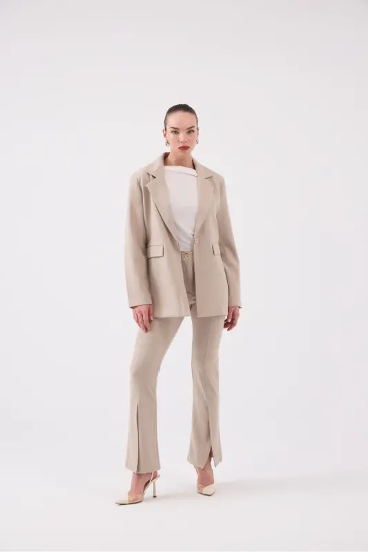 Striped Blazer Ceket Bej - 3