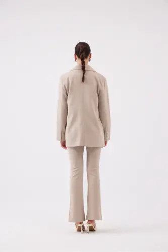 Striped Blazer Ceket Bej - 5