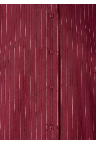 Çizgili Bordo Gömlek Loose Fit / Bol Rahat Kesim 1210683-91379-Bordo - 7