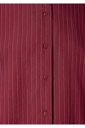 Çizgili Bordo Gömlek Loose Fit / Bol Rahat Kesim 1210683-91379 - Bordo - 7
