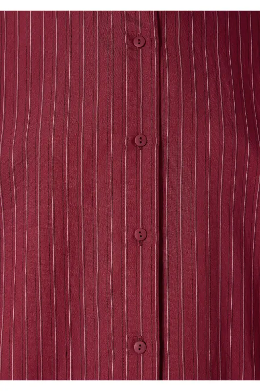 Çizgili Bordo Gömlek Loose Fit / Bol Rahat Kesim 1210683-91379 - Bordo - 7