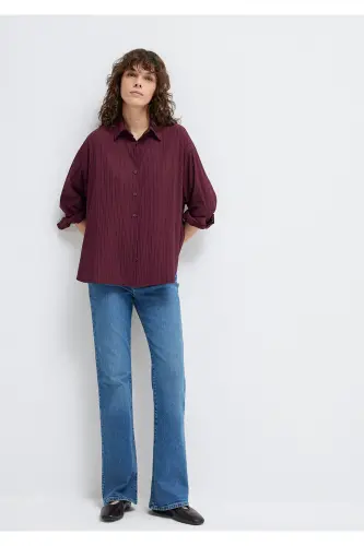 Çizgili Bordo Gömlek Oversize / Geniş Kesim 1210878-70434-Bordo - MAVI (1)