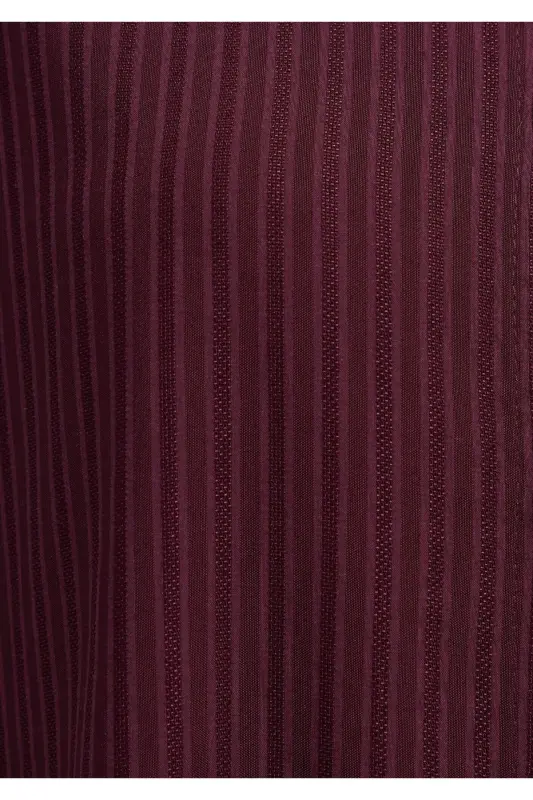 Çizgili Bordo Gömlek Oversize / Geniş Kesim 1210878-70434-Bordo - 7