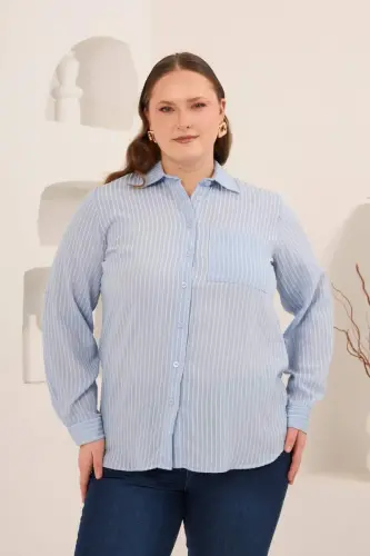 Çizgili Büyük Beden Gömlek Bebe Mavi - 1