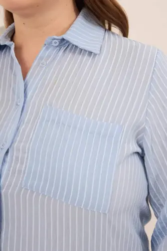 Çizgili Büyük Beden Gömlek Bebe Mavi - 3