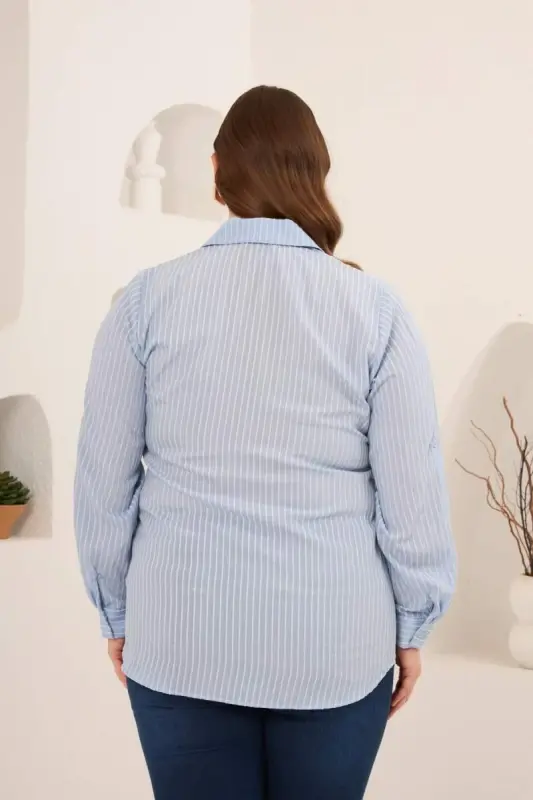 Çizgili Büyük Beden Gömlek Bebe Mavi - 4