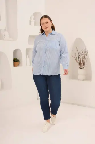 Çizgili Büyük Beden Gömlek Bebe Mavi - 5