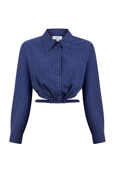 Çizgi desen crop gömlek - 10