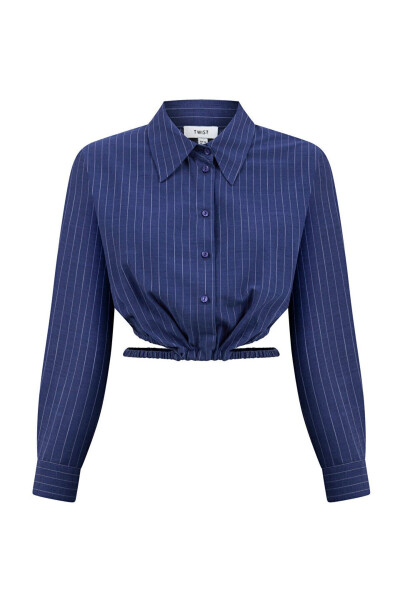 Çizgi desen crop gömlek - 3