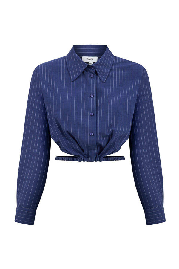 Çizgi desen crop gömlek - 3