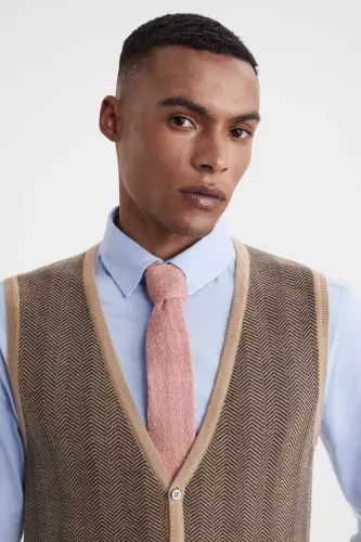 Çİzgi Desenli Camel Merino Yün Triko Yelek - CAMEL - HEMINGTON (1)