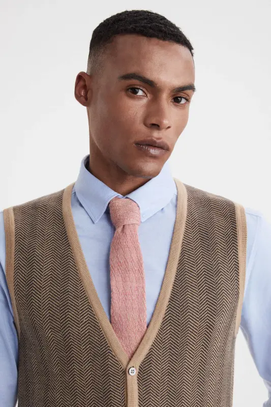 Çİzgi Desenli Camel Merino Yün Triko Yelek - CAMEL - 2