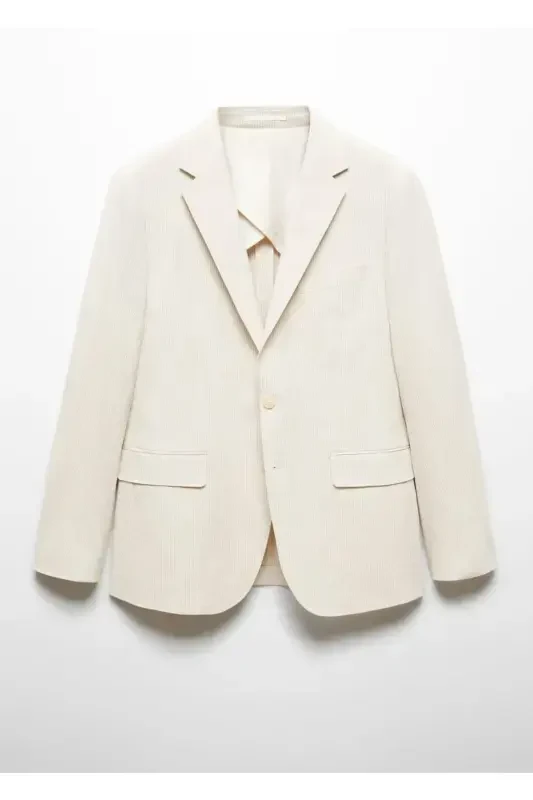 Çizgili gofre pamuklu slim fit blazer ceket - 1