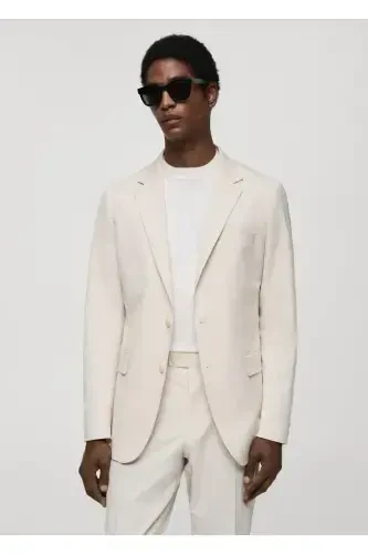 Çizgili gofre pamuklu slim fit blazer ceket - 3