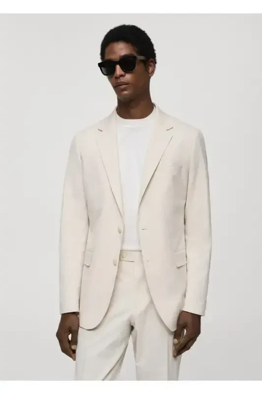 Çizgili gofre pamuklu slim fit blazer ceket - 3