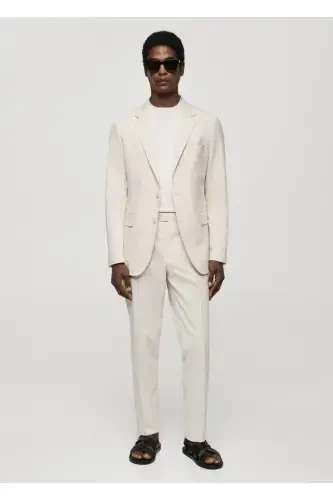 Çizgili gofre pamuklu slim fit blazer ceket - 4