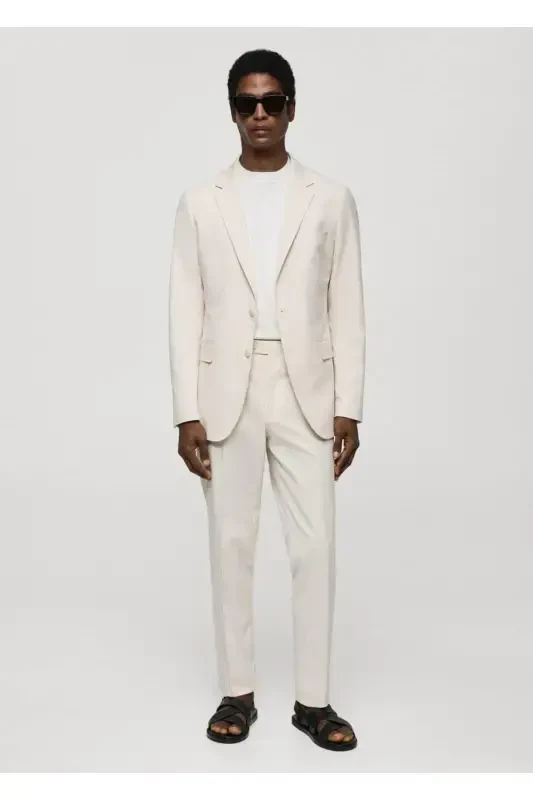 Çizgili gofre pamuklu slim fit blazer ceket - 4