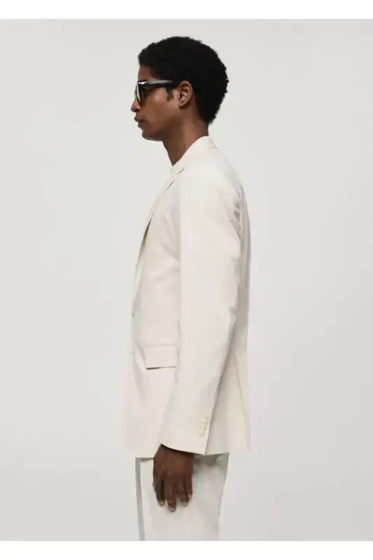 Çizgili gofre pamuklu slim fit blazer ceket - 5