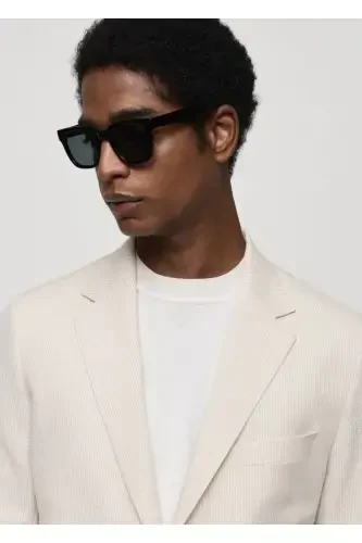 Çizgili gofre pamuklu slim fit blazer ceket - 6