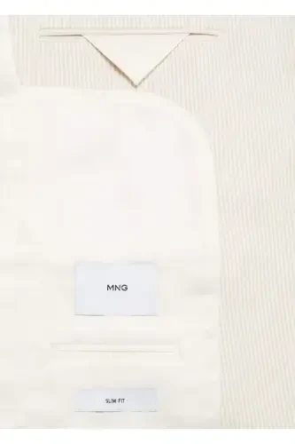 Çizgili gofre pamuklu slim fit blazer ceket - 7