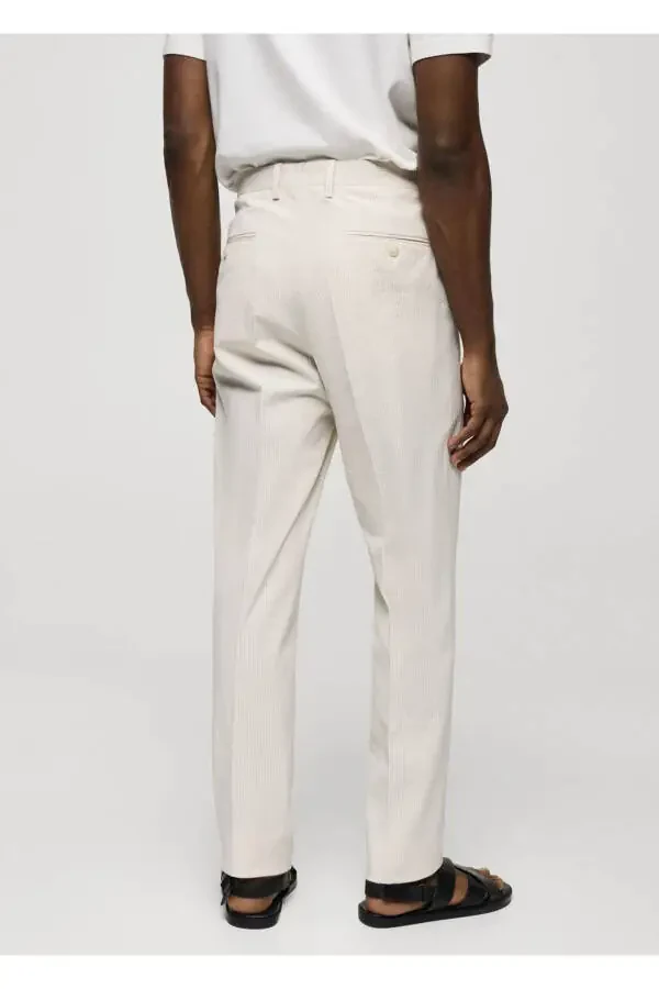 Çizgili Gofre Pamuklu Slim Fit Kumaş Pantolon - 4