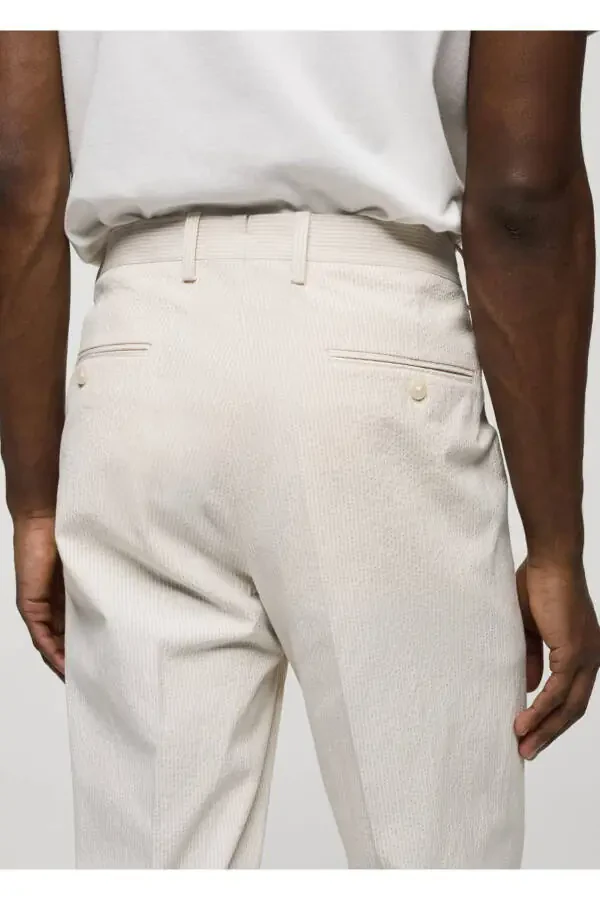 Çizgili Gofre Pamuklu Slim Fit Kumaş Pantolon - 7